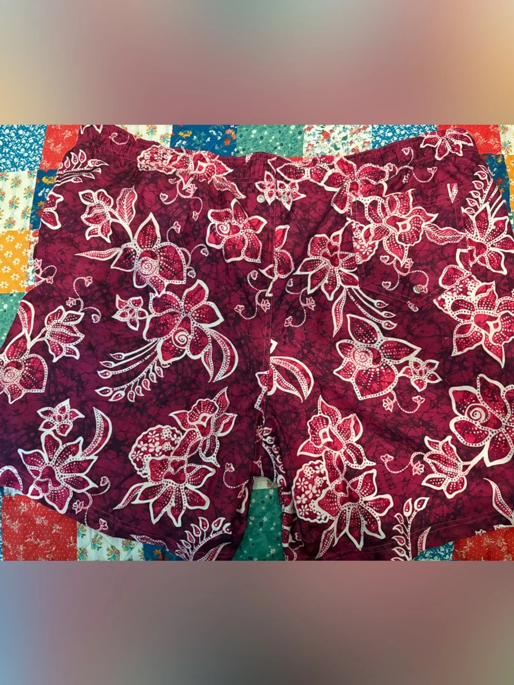 Lands' End Men's Burgundy Floral Swim Trunks 3XL